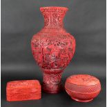 A Chinese cinnabar lacquer baluster vase, 20th century,