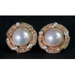 A pair of mabé pearl, 14ct gold and diam