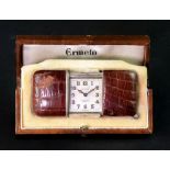 Movado Ermeto Chronometre; a silver and crocodile cased purse watch, English Import marks for 1924,