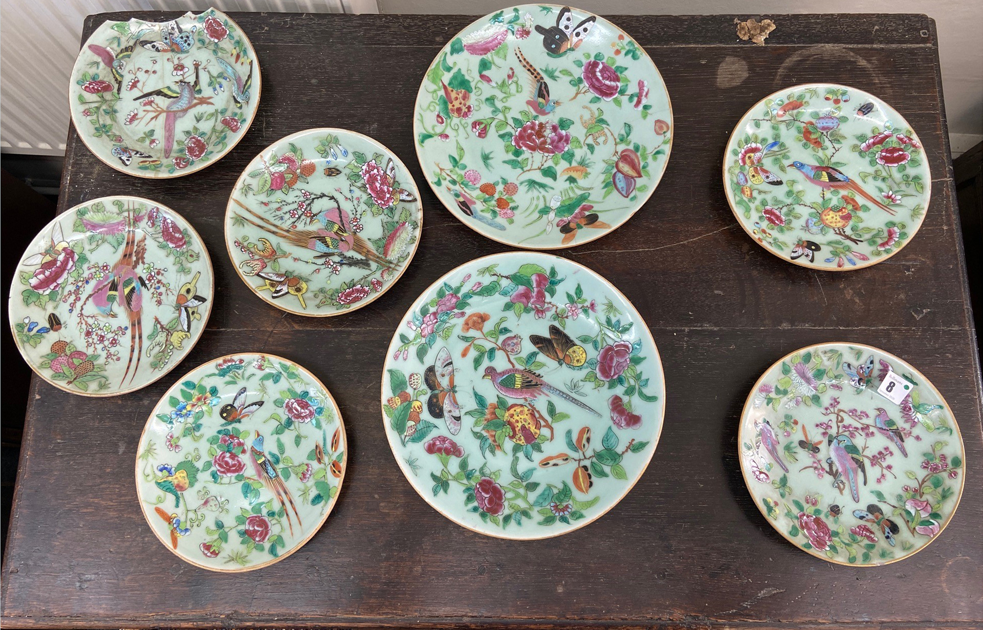 A set of eight Canton plates, late 19th century, painted with birds, - Image 2 of 3