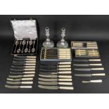 Electroplate flatware and cutlery including a part canteen of various cased sets,