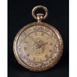 A Swiss gold pocket watch, 19th century, with foliate chased case,