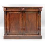 A William IV rosewood chiffonier, with a frieze drawer and cupboard below,