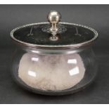 A circular glass silver mounted tortoiseshell powder bowl, London 1917, makers mark C & R C,