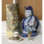 A Lis Schawarze-feast hand built ceramic oval vase, 28cm high, a Delft Toby jug,