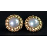 A pair of mabé pearl, 18ct gold earclips