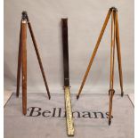 A similar pair of early 20th century hardwood surveyor's tripods 157cm tall,