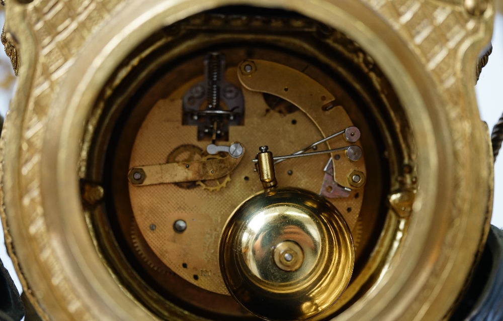 An Louis XVI style gilt metal mounted clock garniture, 20th century, - Image 3 of 3
