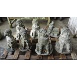 Seven modern reconstituted stone figures, the talest 34cm high (7).