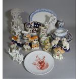 Ceramics including; three pairs of modern Staffordshire animals, a minton plate,