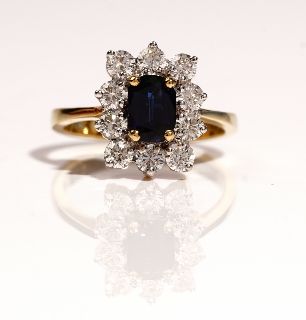 A gold, sapphire and diamond eleven stone cluster ring, - Image 2 of 2