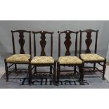 A set of four 18th century ash vaseback dining chairs on pad feet,