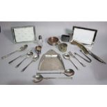 Silver plated items including photograph frames, serving spoons, flatware and sundry (qty).