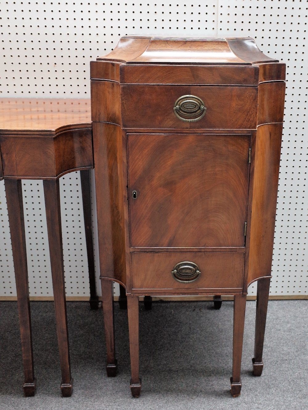 A late George III mahogany sideboard, with central bow two drawer front flanked by pedestals, - Image 2 of 5