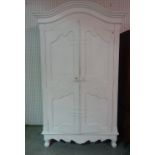 A modern white painted pine two door armoire,