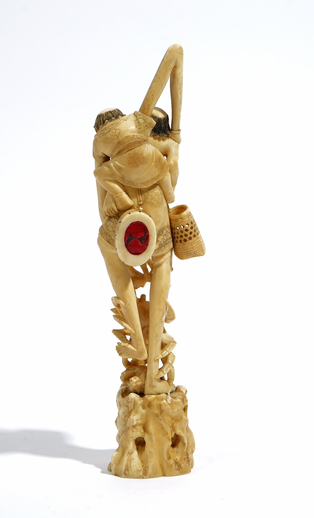 A Japanese ivory okimono of Ashinaga and Tenaga with a crab, Meiji period, - Image 5 of 6