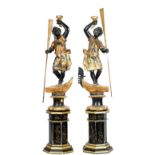 A pair of Venetian parcel-gilt polychrome painted blackamoor figures, circa 1900,