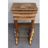 A nest of four quartetto tables, late 19th century, polychrome painted,