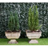 A pair of reconstituted stone planters,