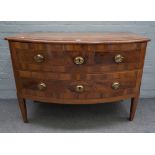 An 18th century German inlaid walnut bow chest of two long drawers, on tapering square supports,