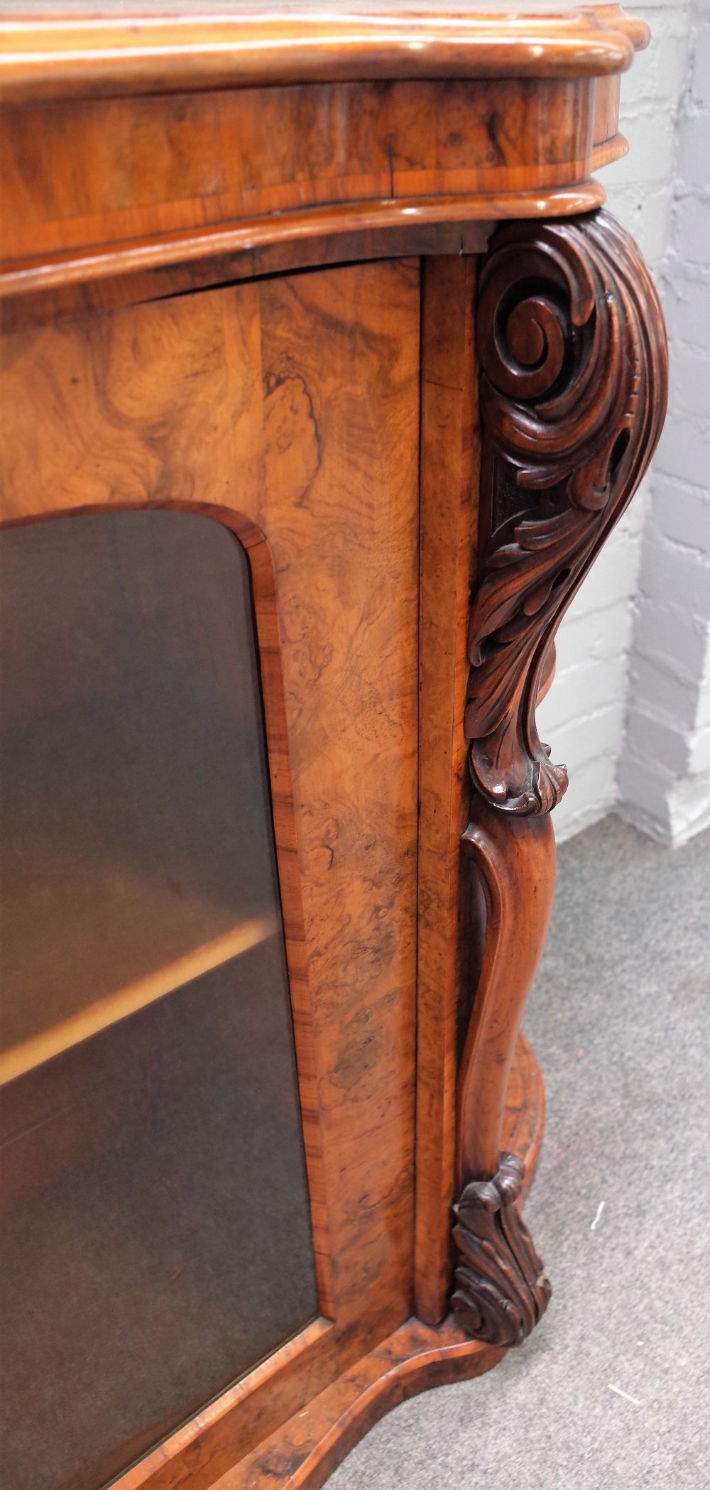 A Victorian figured walnut serpentine credenza, - Image 2 of 3