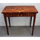A 19th century Dutch floral marquetry inlaid rectangular card table on tapering square supports,