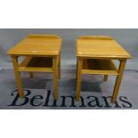 A pair of modern oak two tier bedside tables, 45cm wide x 58cm high.