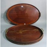 A 19th century satinwood banded mahogany oval serving tray, 67cm wide,