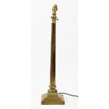 A brass corinthian column table lamp, 20th century, on stepped square plinth base, 59cm high.