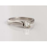 A platinum and diamond single stone ring, mounted with a Millenium cut diamond, detailed 33,