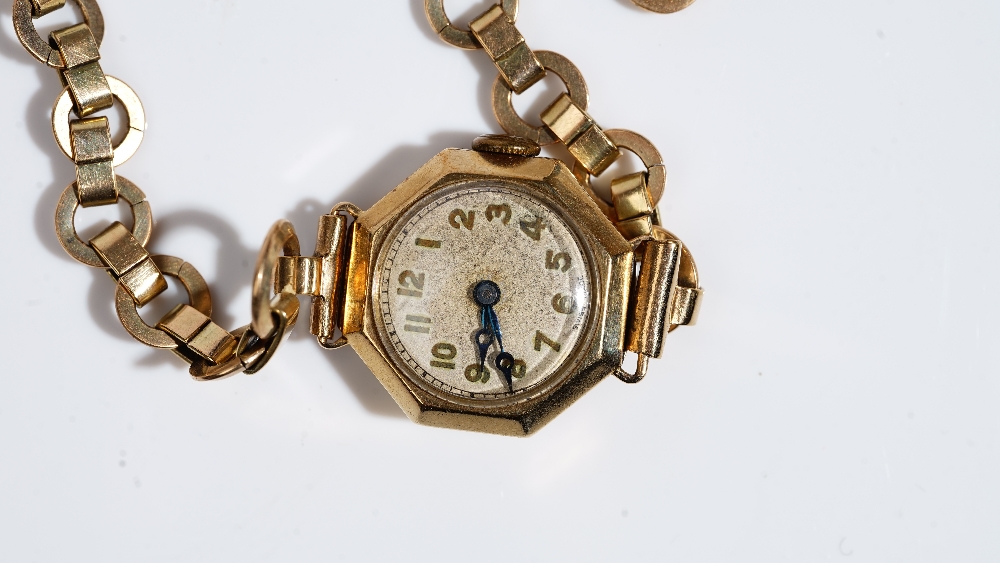 A lady's 9ct gold octagonal cased bracelet wristwatch, - Image 2 of 2