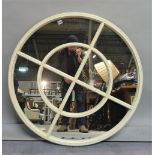 A modern white painted circular marginal wall mirror, 95cm diameter.