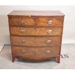 A 19th century mahogany bowfront chest of two short and three long drawers, 102cm wide x 104cm high.