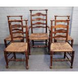A set of five George III ash Lancashire ladder back dining chairs,