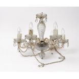 A Modern Italian glass six light chandelier hung with swags of drops.