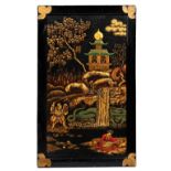 An Asian lacquered wood rectangular panel, late 19th /20th century,