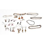A group of mostly silver mounted jewellery, comprising; twelve pairs of earrings and six bracelets,