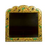 A Kashmiri green japanned and polychrome painted mirror, circa 1920, in late 17th century style,