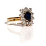 A gold, sapphire and diamond eleven stone cluster ring,