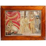 A 19th century tapestry panel, depicting a Medieval wedding ceremony, framed and glazed,