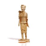 A Japanese sectional ivory okimono of a young woman, Meiji period,