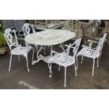 A modern white painted aluminium oval garden table,