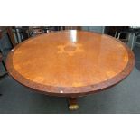 A Regency style pollard oak circular dining table, on three downswept supports and gilt scroll feet,