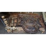 An 17th century style cast iron arch fire back, 97cm wide x 75cm high,