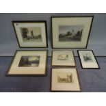 A group of prints, including Magdalen Bridge Oxford, Little London, Chichester and three others,