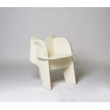 Max Clendinning; a prototype chair, white painted laminated wood, 55cm wide x 68cm high.