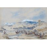 English School, 19th Century, A military engagement, The King's Troop, watercolour and gouache,