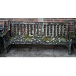 A modern slatted garden bench, 192cm wide.