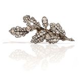 A diamond brooch, first half of the 19th century, designed as a spray of oak leaves with acorns,
