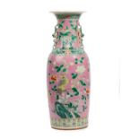 A tall Chinese famille-rose pink ground vase, late 19th century,